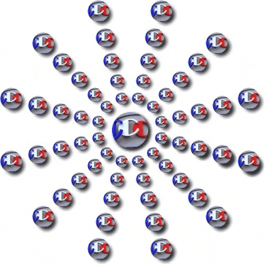 a circular pattern of balls with the letter d in the center