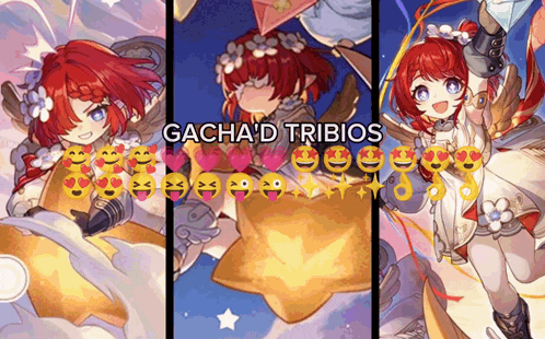 three pictures of a girl with the words gacha 'd tribios on top