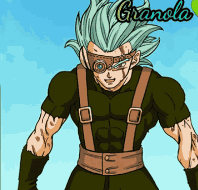 a cartoon character with the word granola on the bottom left