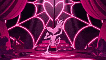 angel dust is dancing on a pole on a stage in a cartoon .