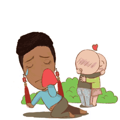 a cartoon of a man crying while a woman kisses another man