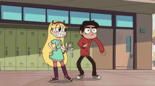 a couple of cartoon characters standing next to each other in front of a building with a sign that says a11