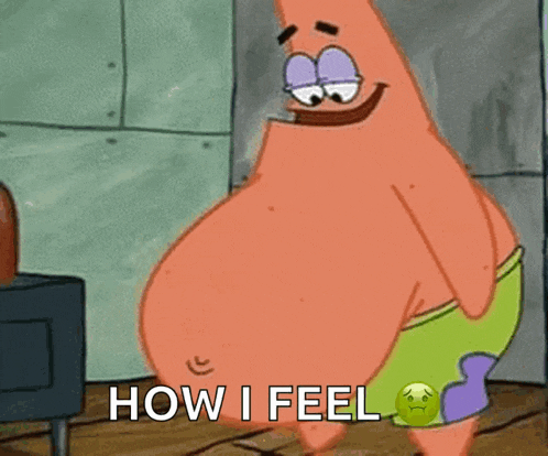 patrick star from spongebob squarepants is smiling and says how i feel