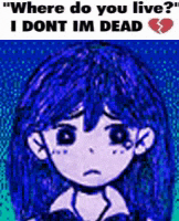 a drawing of a girl with blue hair and a broken heart .