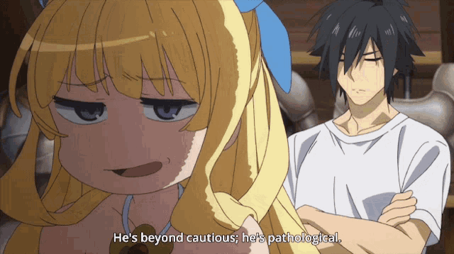 a man stands next to a girl who says he 's beyond cautious and he 's pathological