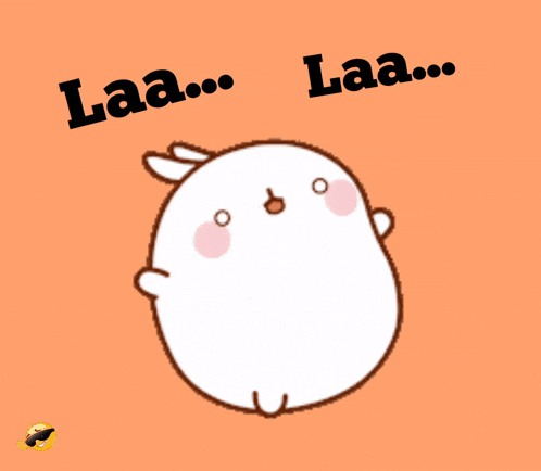 a cartoon bunny with the words laa..laa.. on it