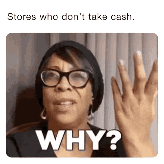 a woman wearing glasses and a hat says why ?