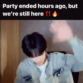 a picture of a person with the words party ended hours ago but we 're still here