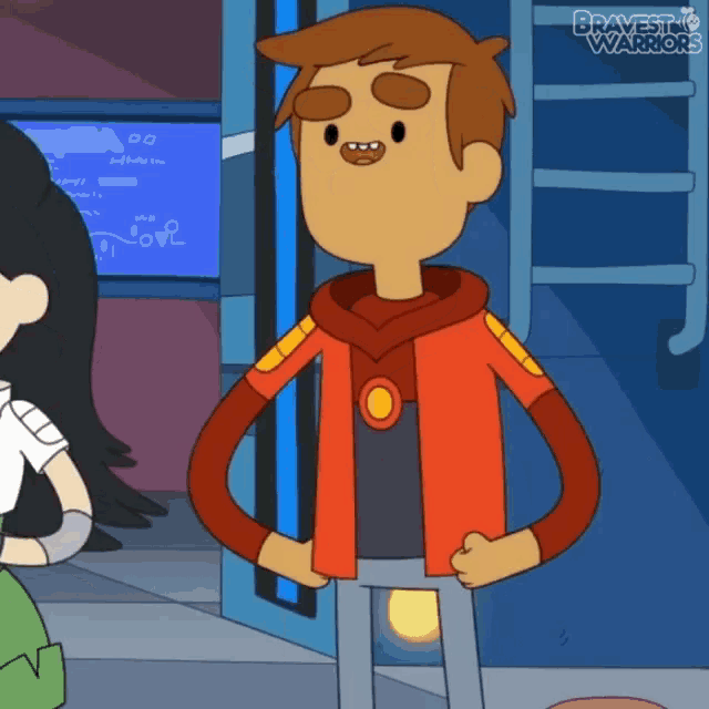 a cartoon character from bravest warriors is standing in a room