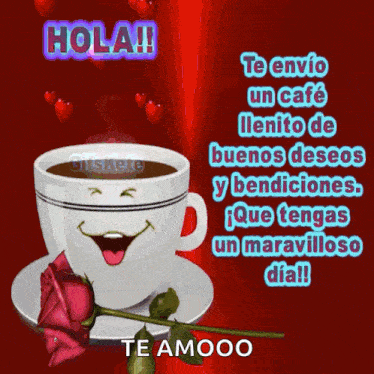 a cup of coffee with a smiley face on it and a rose on a saucer