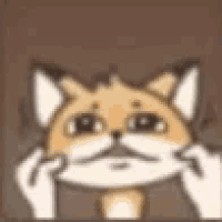 a cartoon fox with a mustache is peeking out of a box and looking at the camera .