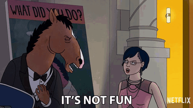 a cartoon of a horse and a woman with the words it 's not fun on the bottom