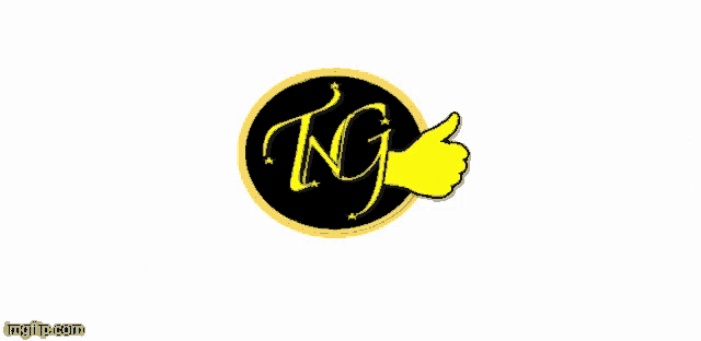 a logo for tg with a yellow thumbs up