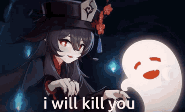a picture of a girl and a ghost with the words i will kill you