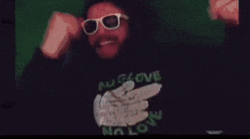 a man wearing sunglasses and a shirt that says no gloves