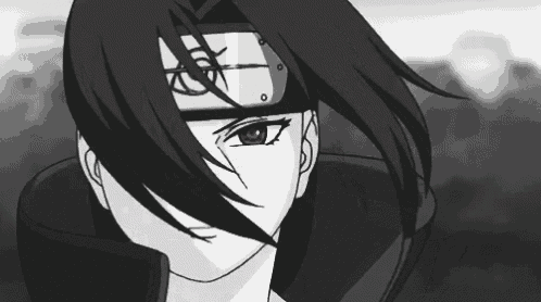 a black and white drawing of a man with red eyes