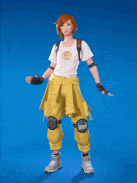 a person wearing yellow pants and a white shirt with the number 6 on it is dancing