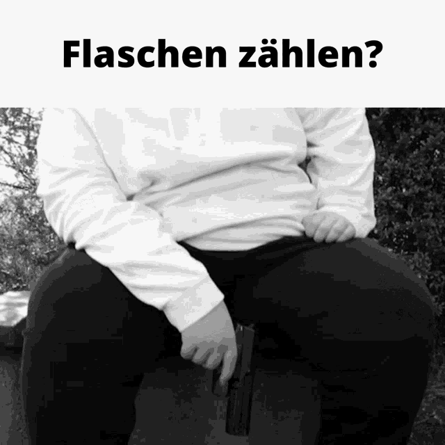a black and white photo of a person holding a gun with the caption " flaschen zählen " above them