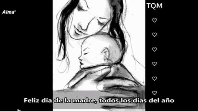 a drawing of a woman holding a baby with the words feliz dia de la madre todos los dias del año