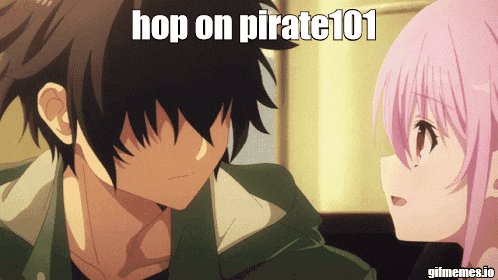 a picture of a boy and a girl with the caption hop on pirate 101