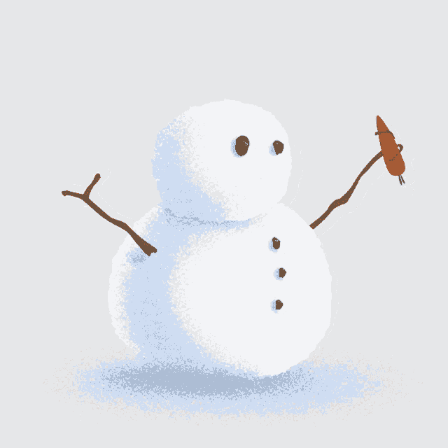 a snowman has a carrot in its mouth
