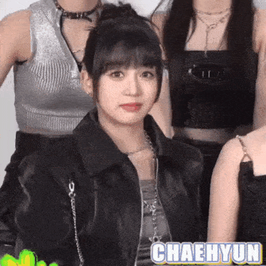 a girl with the name chaehyun written on the bottom
