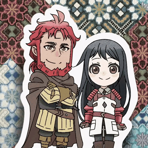 a cartoon drawing of a man and a girl with arms crossed