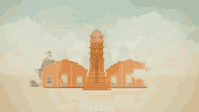 an illustration of a temple in thailand with a buddha in the background