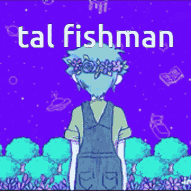 a drawing of a person with flowers in their hair and the words tal fishman on the bottom