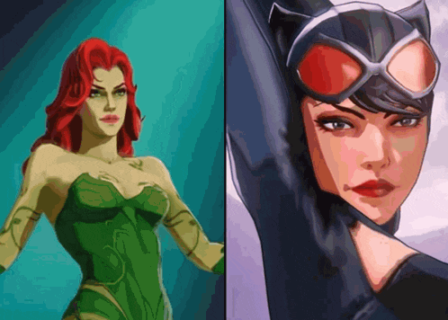 a drawing of poison ivy and catwoman are side by side