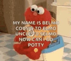 elmo from sesame street is sitting on a potty and talking .