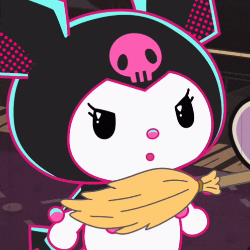a cartoon character with a skull on her head and a yellow scarf around her neck