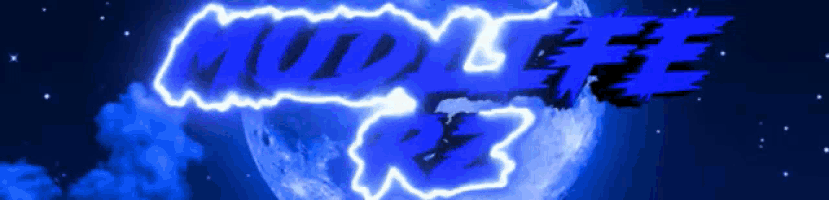 a picture of a full moon with the words mudlife written in blue