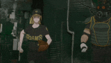 a man and a woman are playing baseball and the woman is wearing a jersey that says worms