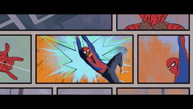 a comic strip of spider-man with a spider web coming out of his hand
