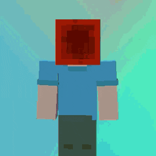 a pixel art of a minecraft character with a blue and green background