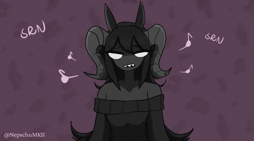a drawing of a girl with horns and the words sen written on the bottom