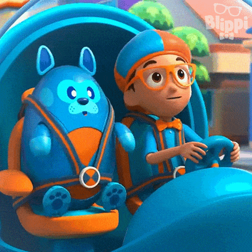 a boy is driving a car with a stuffed animal in the back seat ..