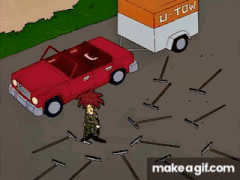 a cartoon character is standing in front of an orange tow truck