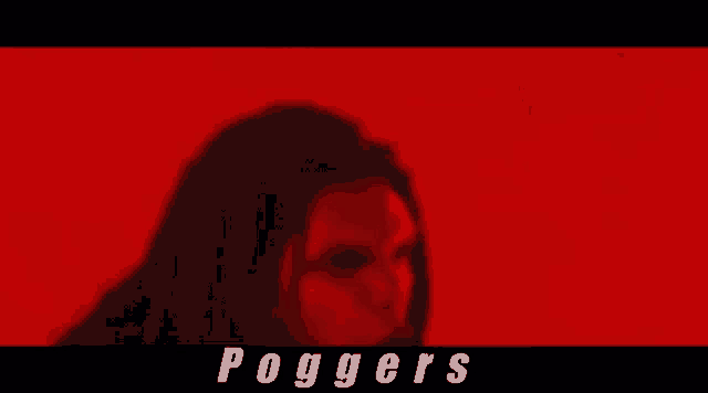 a man with dreadlocks is screaming in front of a red background with the word poggers written on it .