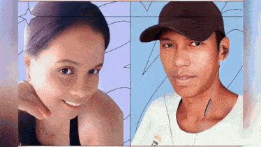 a picture of a woman and a man with the woman 's name written on her neck