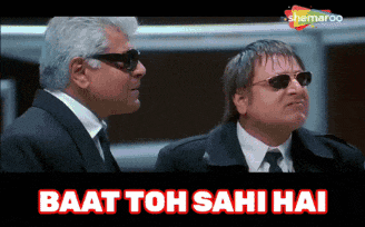 two men standing next to each other with the words baat toh sahi hai