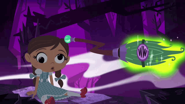 a cartoon of a girl with a broom that says nw