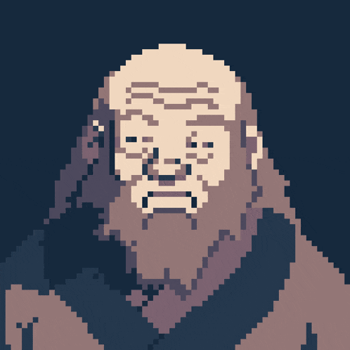 a pixel art of an old man with a beard