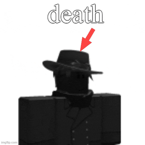 a silhouette of a man wearing a hat with the word death above it
