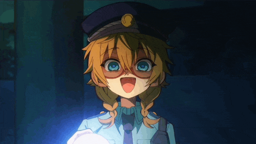 a girl in a police uniform is holding a flashlight in her hand