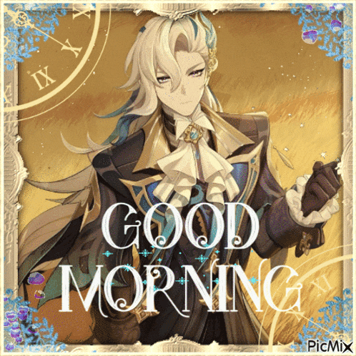 a picture of a man with the words good morning