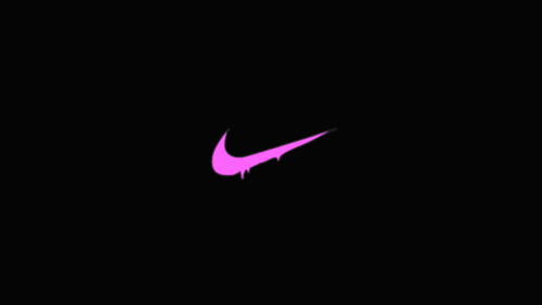 a pink nike swoosh logo is dripping on a black background .