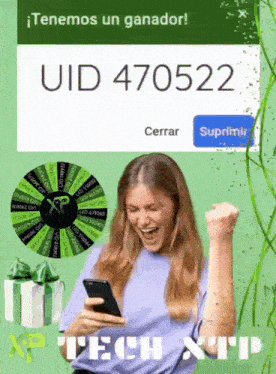 a woman is holding a cell phone in front of a uiid 470522 sign