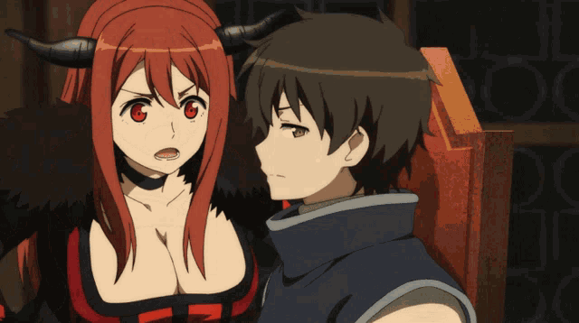 a man and a woman are looking at each other in an anime
